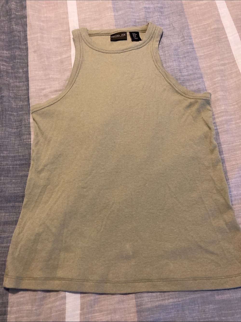 Rachel Zoe Light Olive Ribbed High-Neck Tank Top